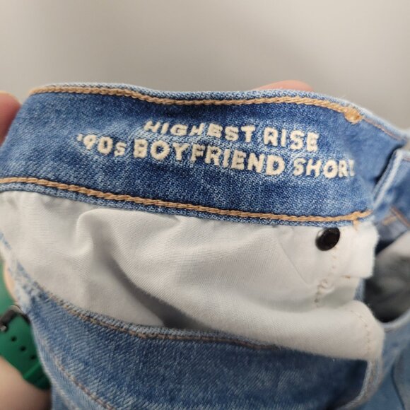 American Eagle highest rise 90s boyfriend shorts distressed stretch size 14 - Picture 3 of 7